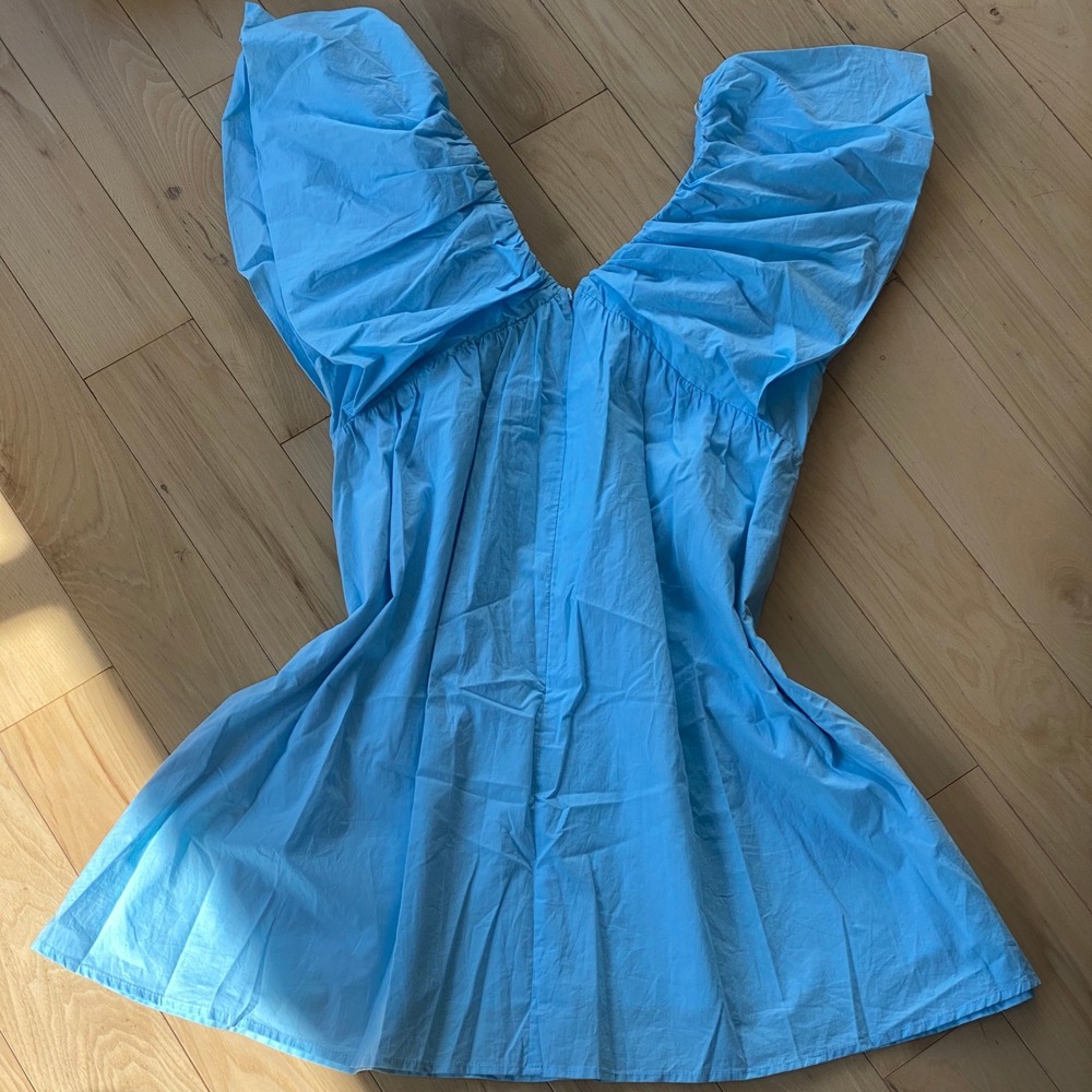 NWOT Light Blue Bubble Mini Dress On/Off Shoulder Playful Soft Girl Chic - Large